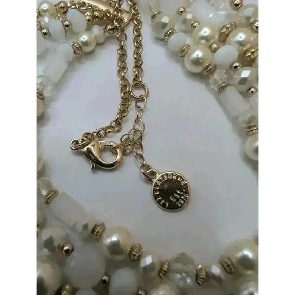 Liz Claiborne Cream Vanilla Goldtone Acrylic Beads Multi Strand Necklace - Picture 5 of 7